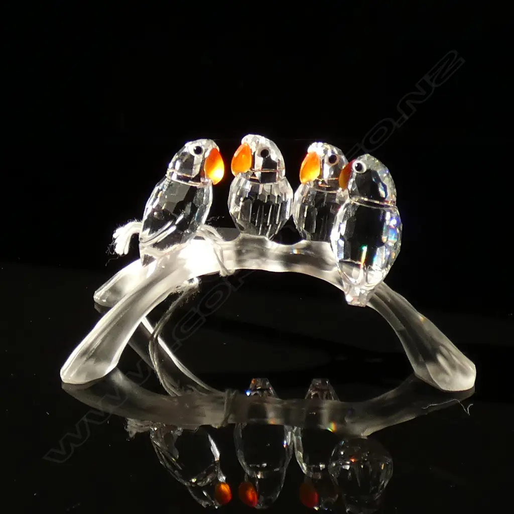 SWAROVSKI CRYSTAL 4 LOVEBIRDS ON BRANCH L 100MM W BOX & CERTIFICATE  Image 1++