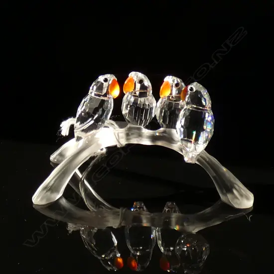 SWAROVSKI CRYSTAL 4 LOVEBIRDS ON BRANCH L 100MM W BOX & CERTIFICATE 