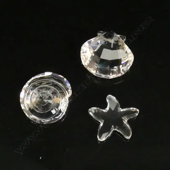 3 SWAROVSKI CRYSTAL SHELLS; STARFISH /CLAM & SPIRAL SHELLS - ALL IN ORIGINAL BOXES W SLEEVES