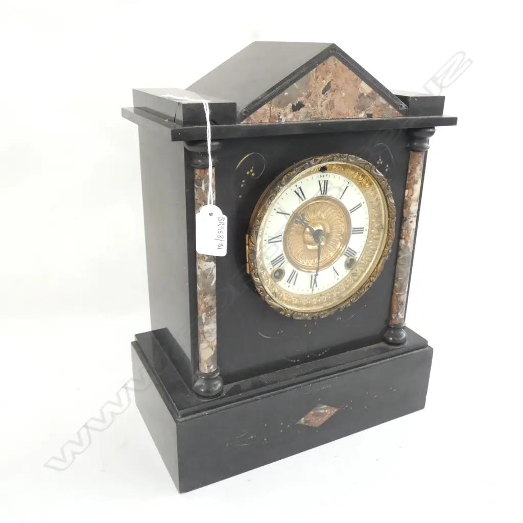 EDWARDIAN MARBLE MANTLECLOCK WITH KEY Image 1++