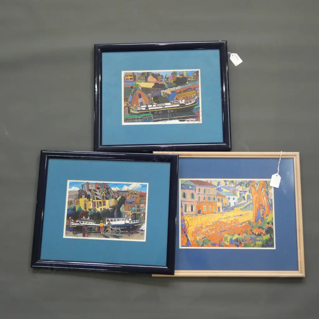 "PENELOPE" "LA BELLE EPOQUE"   CANAL BOAT PRINTS 370 x 305 & "VILLAGE RESTAURANT"390 x 325 PRINT Image 1++