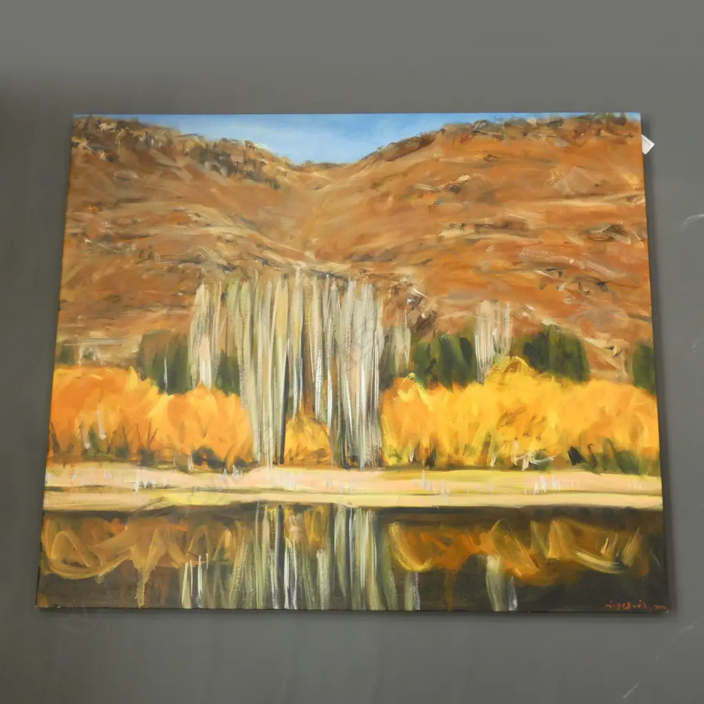 NIGEL WILSON  -  OIL ON CANVAS, "BUTCHER'S DAM" - CENTRAL OTAGO, 965 x 810 Image 1++