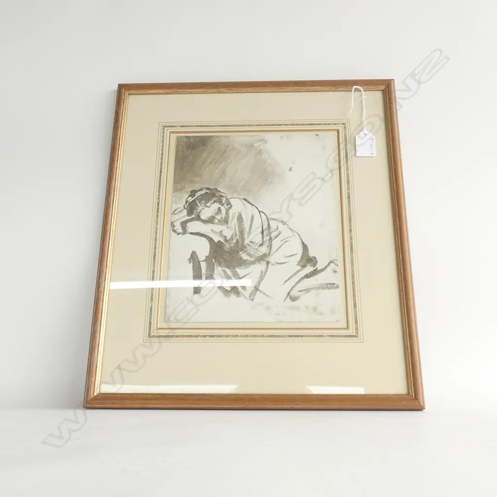 REMRANDT PRINT, SKETCH OF  AGIRL SLEEPING. OVERALL 410 x 360mm Image 1++