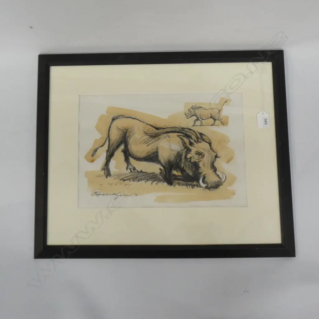 SIGNED, WATERCOLOUR AND CHARCOAL, "WARTHOG", 535 x 435 Image 1++
