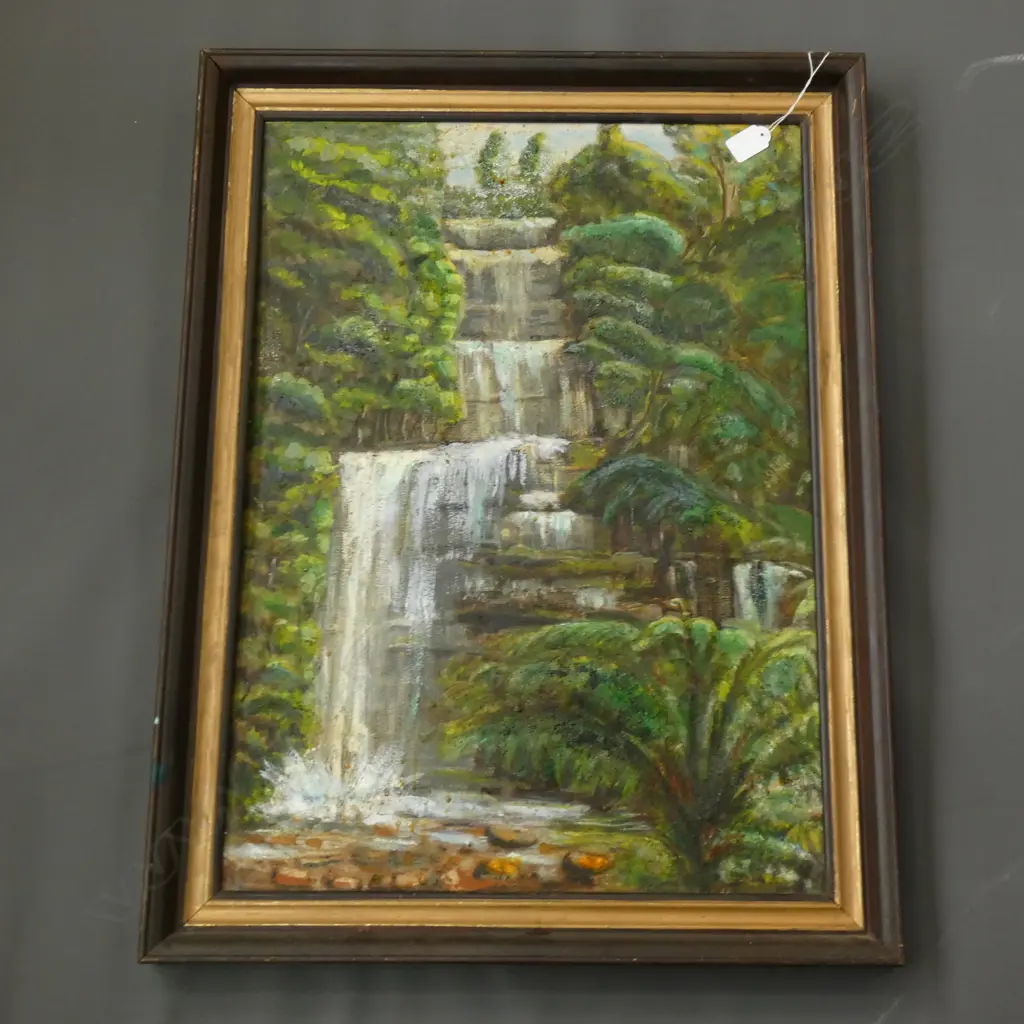 C.F. EMERY, OIL ON BOARD, TASMAN FALLS Image 1++