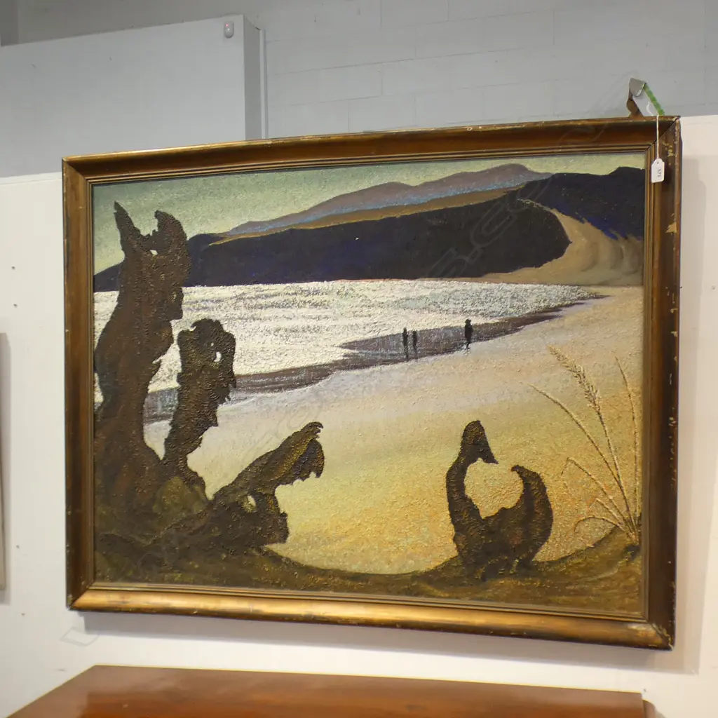 1970S OIL ON BOARD BEACH SCENE Image 1++