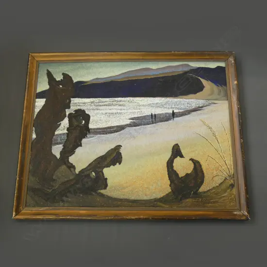 1970S OIL ON BOARD BEACH SCENE