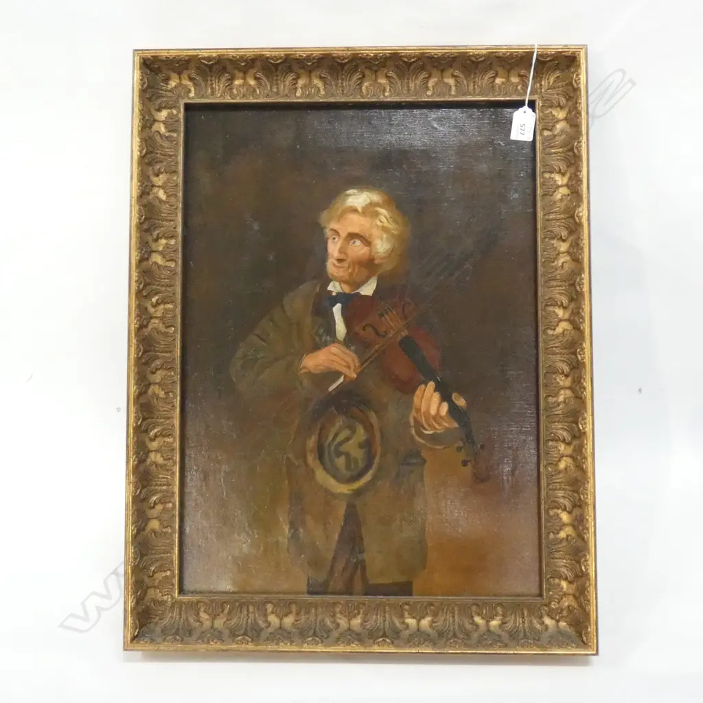GILT FRAMED PRINT ON CANVAS  - MAN PLAYING VIOLIN  390 X 550MM Image 1++