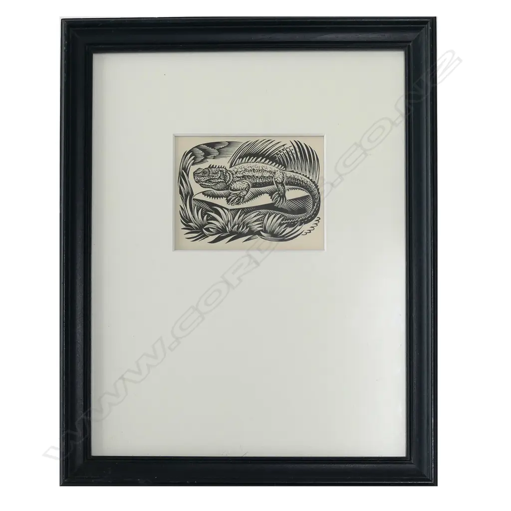C. 1957 E. MERVYN TAYLOR - WOOD ENGRAVING, TUATARA, UNSIGNED/UNEDITIONED, H. 70 X W. 90mm Image 1++