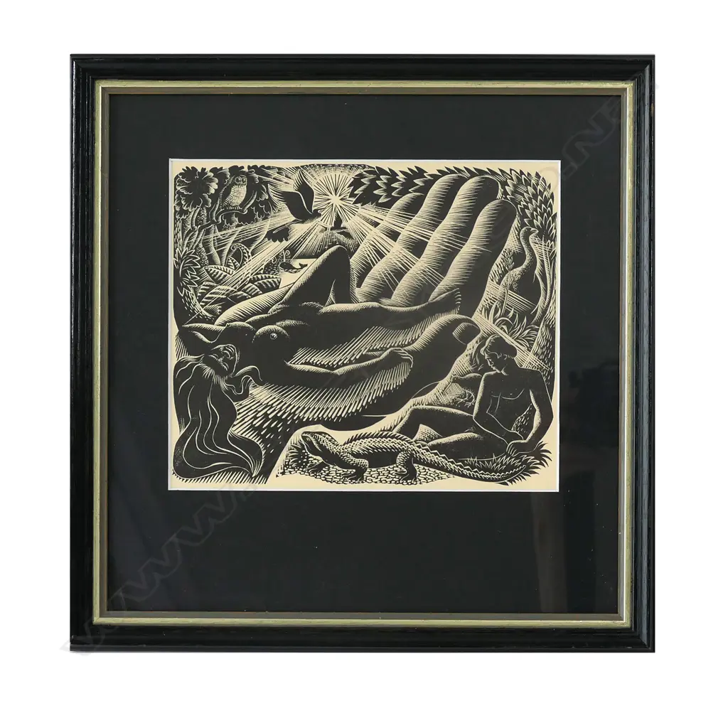 C.1948 E. MERVYN TAYLOR - WOOD ENGRAVING - CREATION, PRINTED BY H H TOMBS, H. 170 X W. 200MM Image 1++