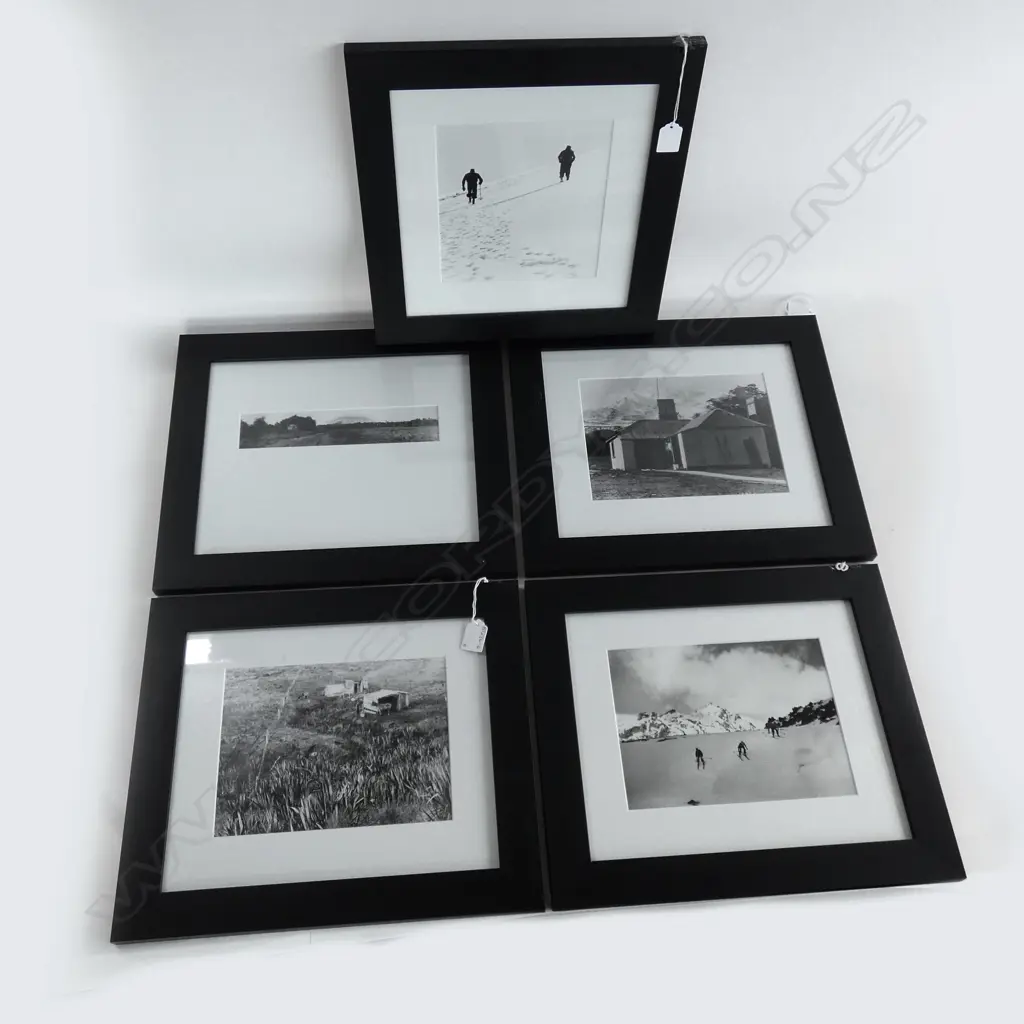 2 NATIONAL LIBRARY B&W PHOTOGRAPHIC PRINTS + 3 OTHER NZ SCENES VARIOUS SIZES - LARGEST  235 X 170MM - BLACK FRAMES ... Image 1++