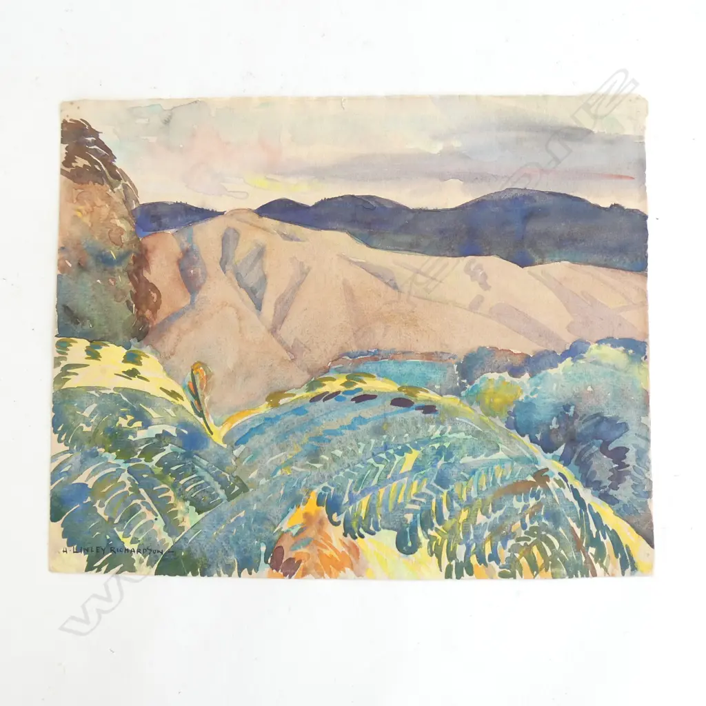 H.L.RICHARDSON W/C LANDSCAPE w FERN FRONDS Image 1++