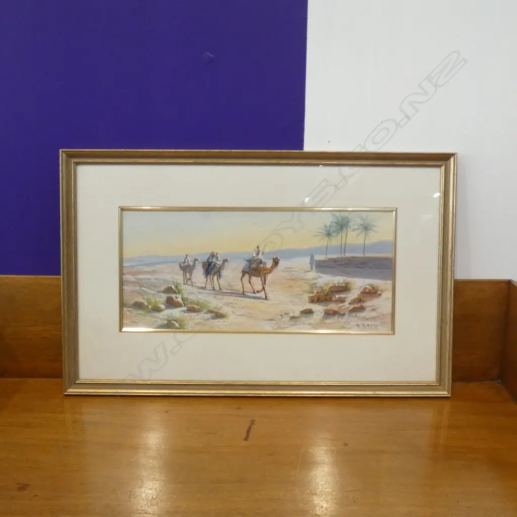  M. GIANNI GOUACHE EGYPTIAN CAMELS & FIGURES 185 X 420mm  Image 1++