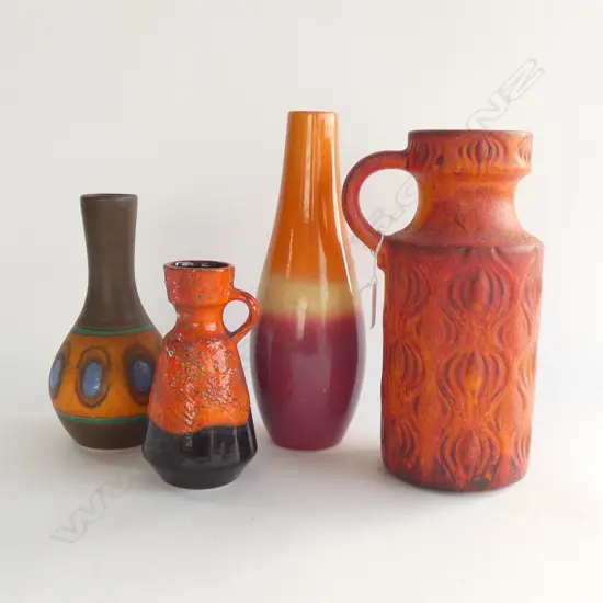 3 MID CENTURY WEST GERMAN VASES (TALLEST H 265MM) + 1 SCHEURER (H290MM)