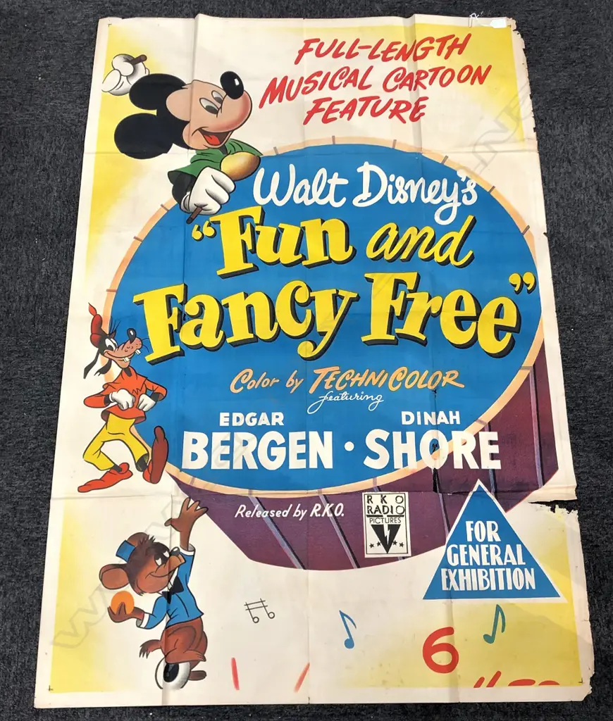 LGE C1940'S POSTER "WALT DISNEY'S FUN and FANCY FREE" 1500X1000mm Image 1++