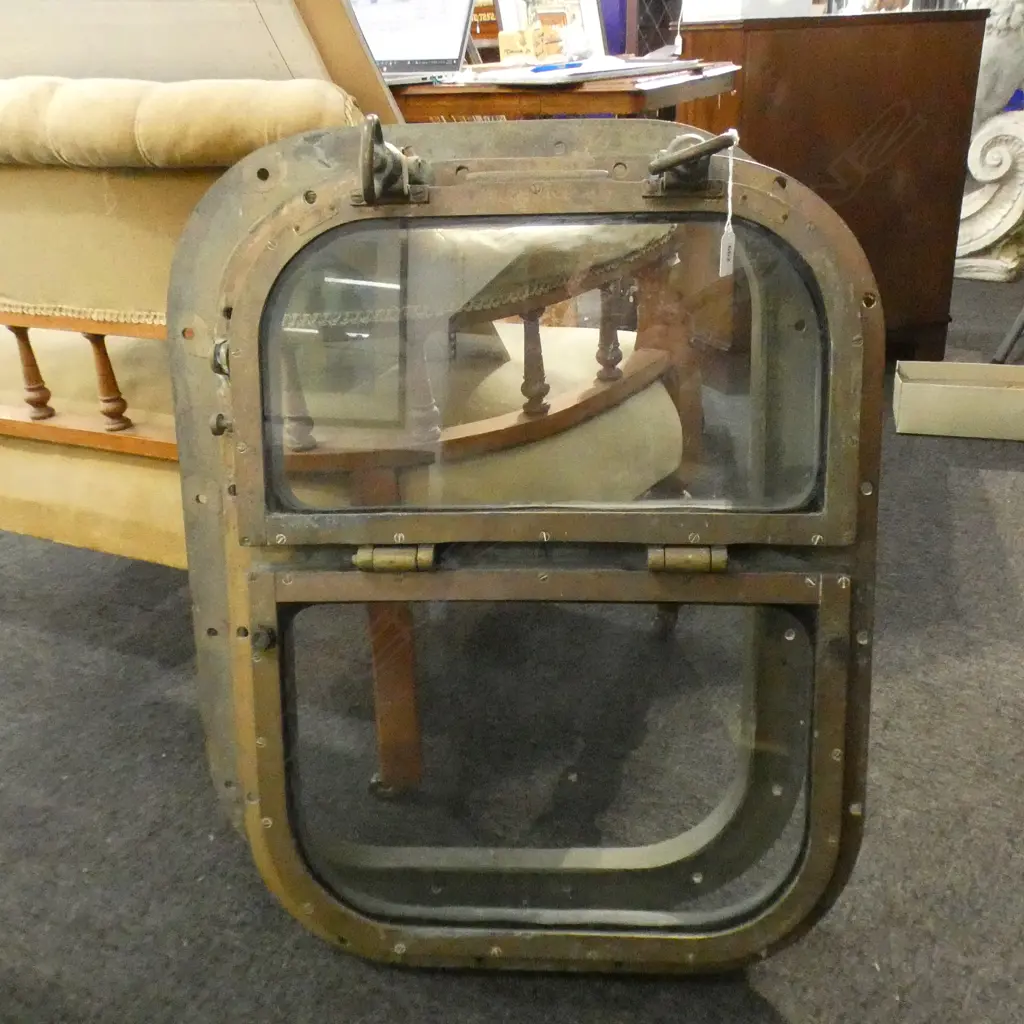 BRONZE PORTHOLE WINDOW, WITH BACKING PLATE, 760 X 420mm Image 1++