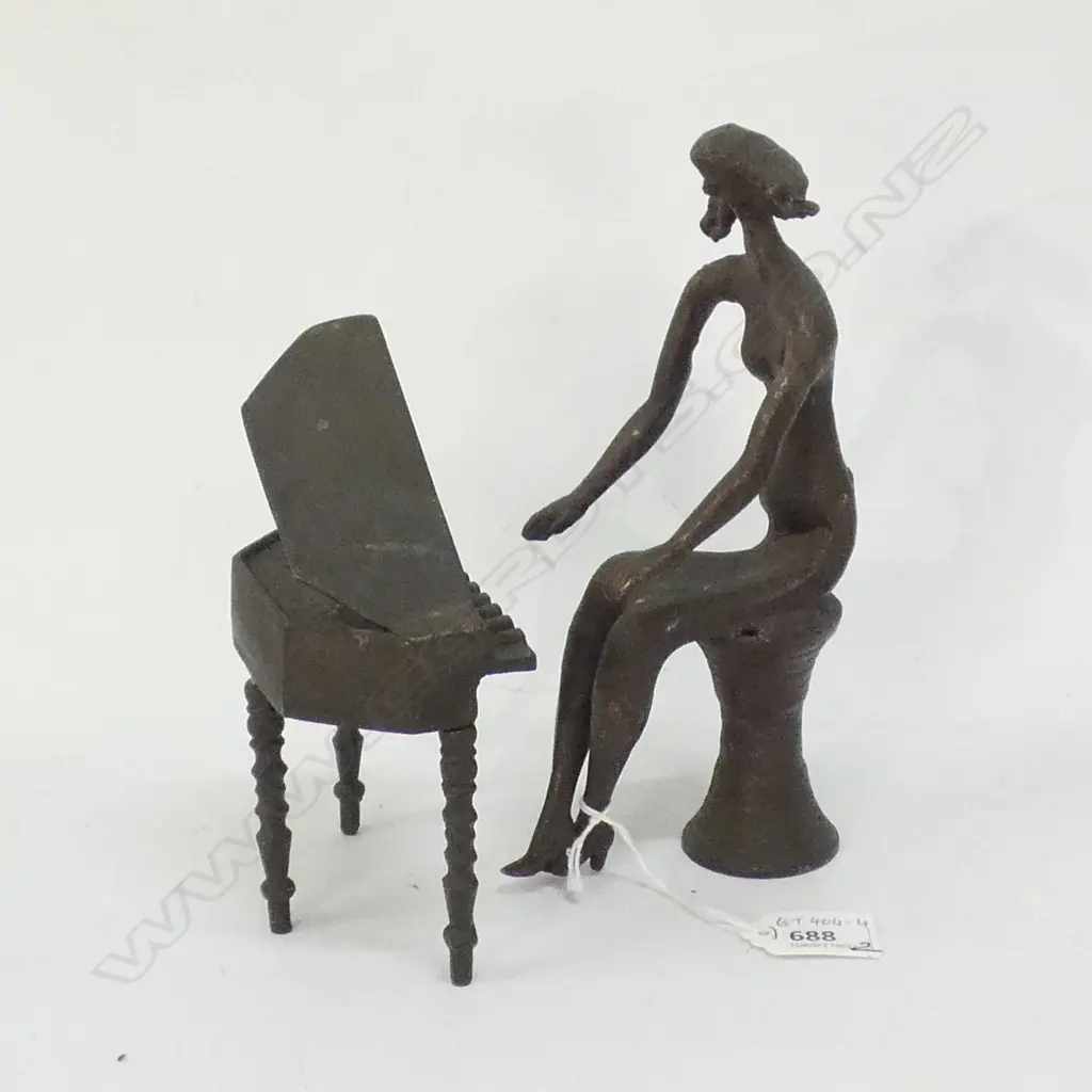 METAL SCULPTURE; WOMAN PLAYING PIANO H.210mm Image 1++