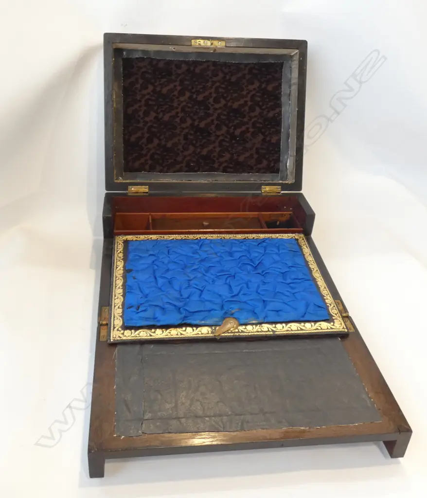 2 VINTAGE WOODEN INLAID BOXES; 1 WRITING BOX & 1 OTHER  Image 1++