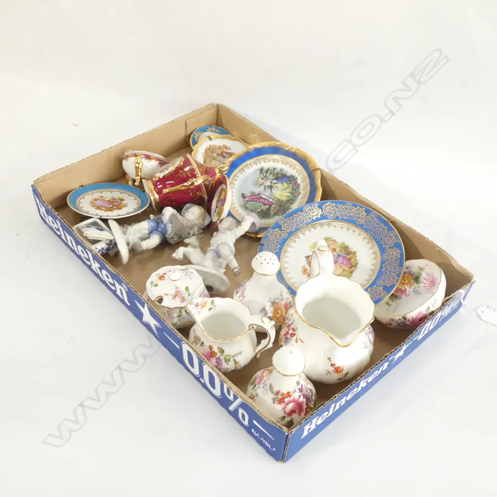 BOX ASST LIMOGES, ROYAL CROWN DERBY, DERBY POSIES & FIGURINES Image 1++