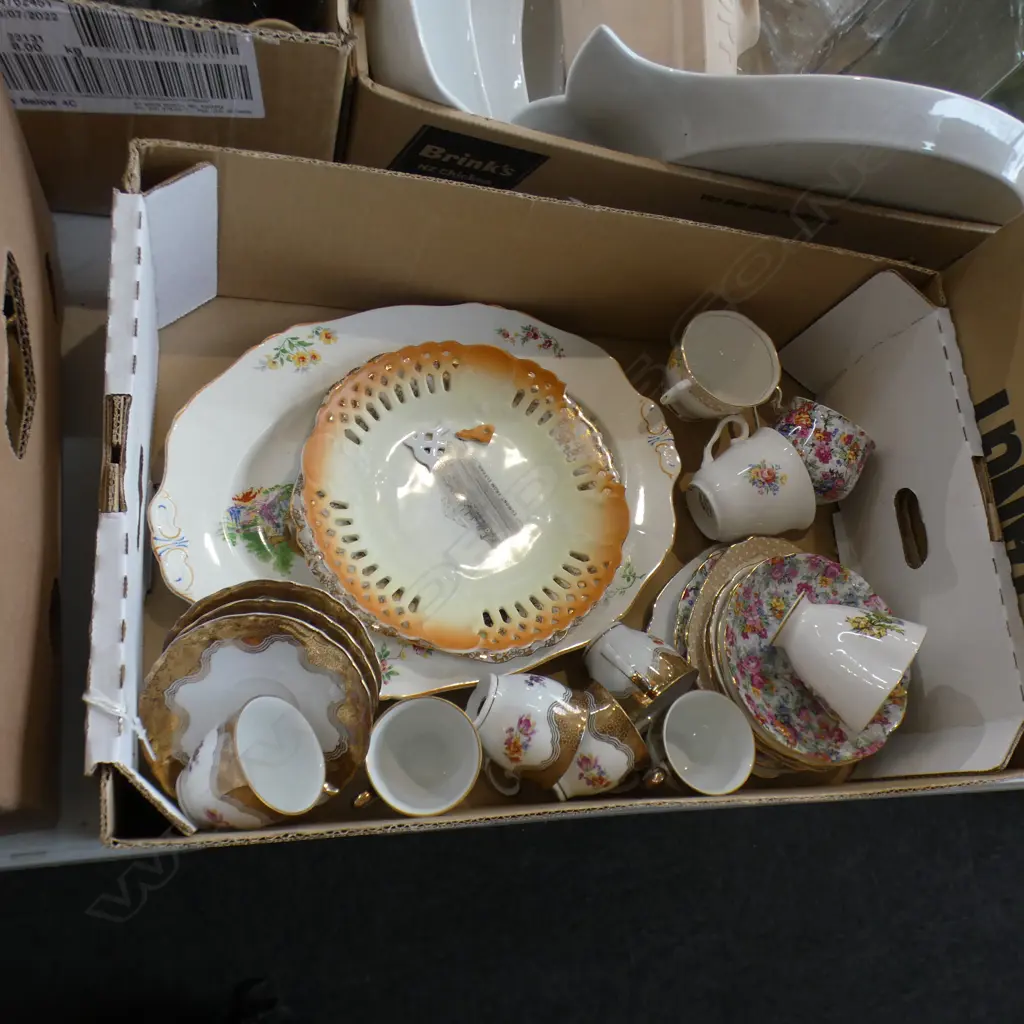 BOX ASST CHINA INCL ROYAL ALBERT TRIOS ETC.. SOME DAMAGE Image 1++