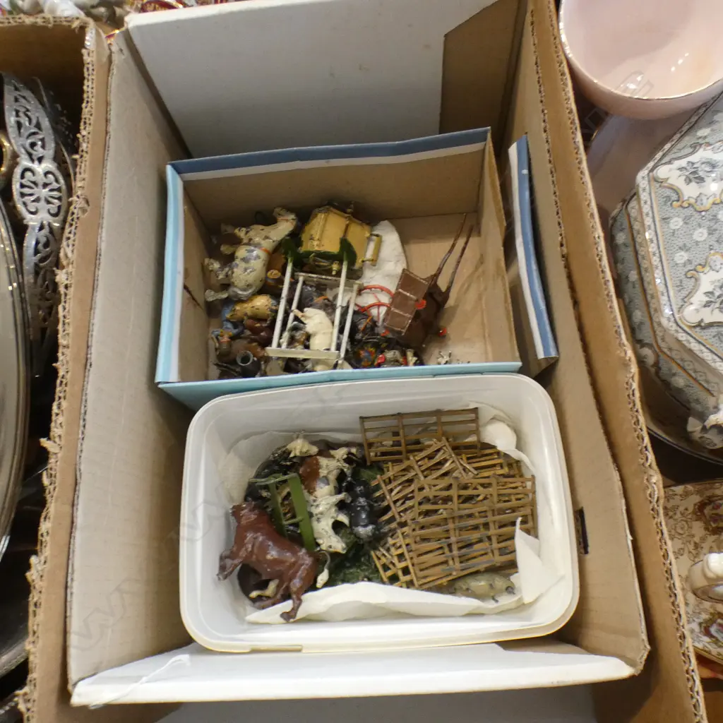 BOX OF BRITAINS FARM ANIMALS & PORCELAIN DOLL Image 1++