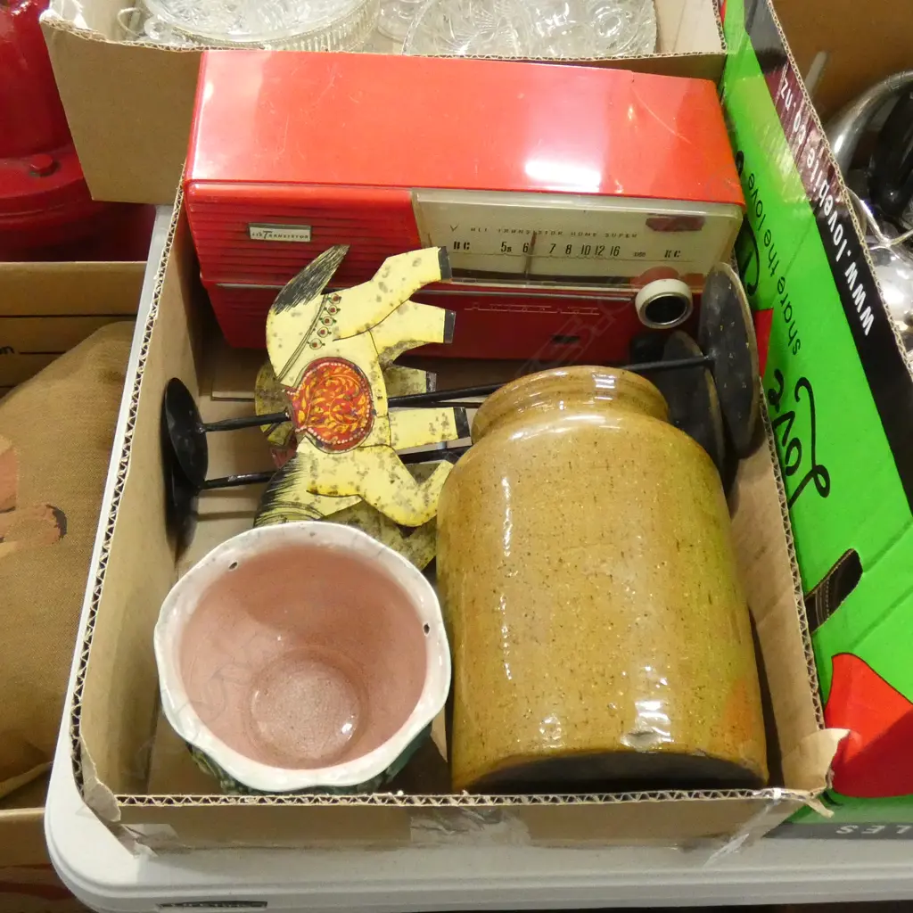 BOX ASST INCL OLD RED TRANSISTOR RADIO Image 1++