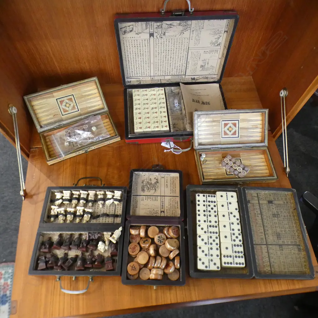 4 ASST GAMES IN LACQUER BOXES INCL MAHJONG + INLAID BOXED GAMES X2 Image 1++