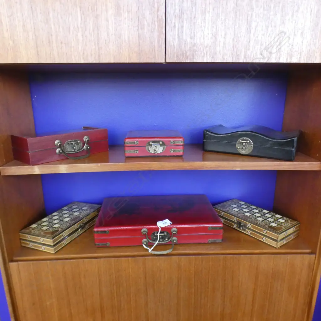4 ASST GAMES IN LACQUER BOXES INCL MAHJONG + INLAID BOXED GAMES X2 Image 1++