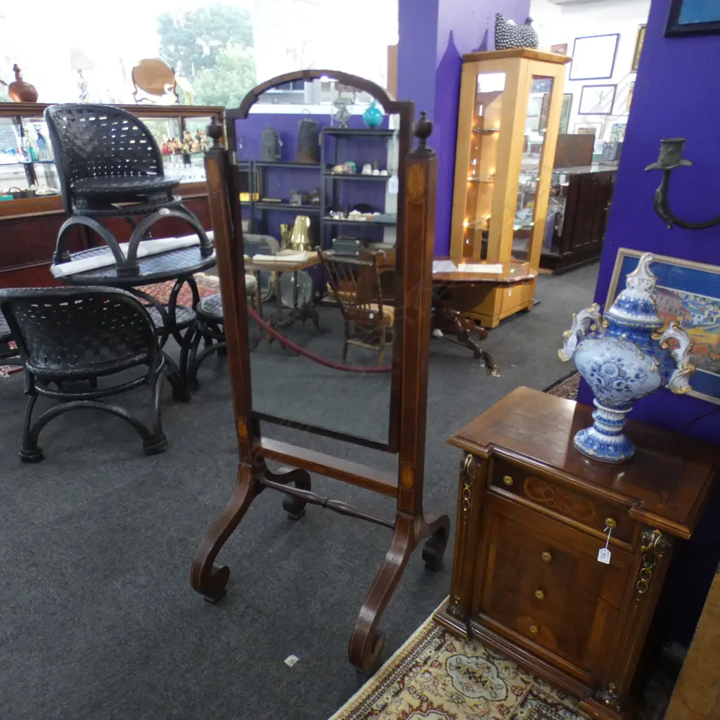 EDWARDIAN SHERATON REVIVAL CHEVAL MIRROR AF Image 1++