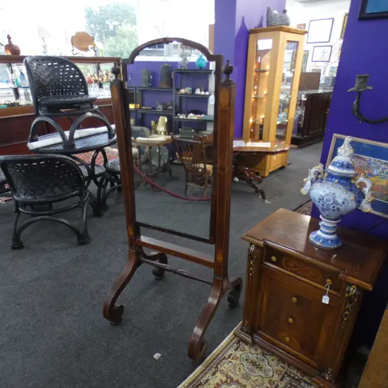 EDWARDIAN SHERATON REVIVAL CHEVAL MIRROR AF