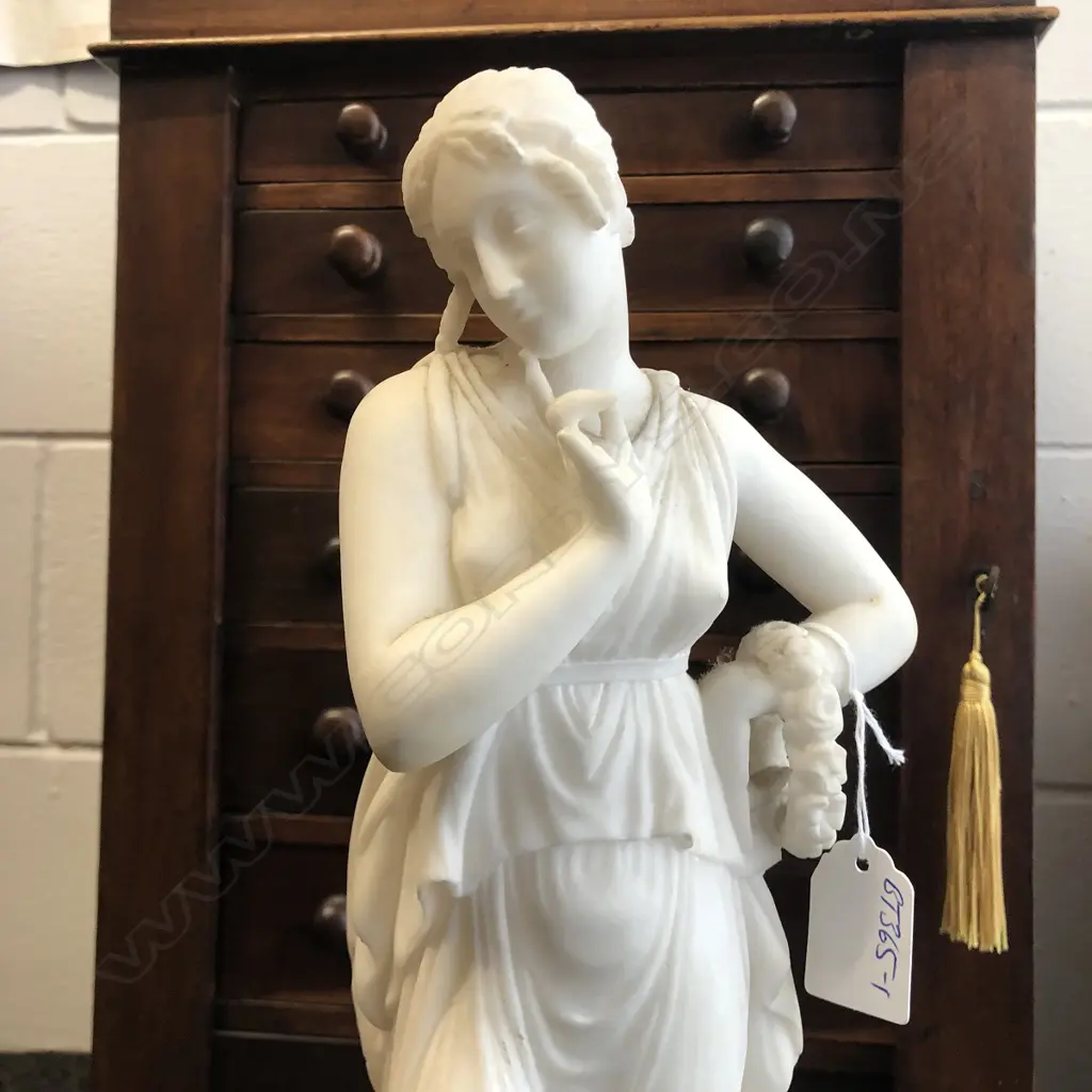 WHITE ALABASTER GRECIAN LADY FIGURE H.440mm A.F Image 1++