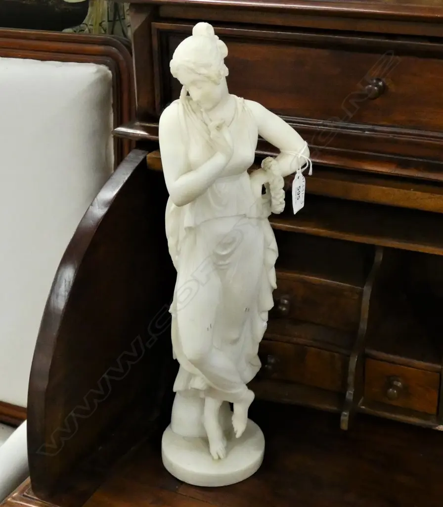 WHITE ALABASTER GRECIAN LADY FIGURE H.440mm A.F Image 1++