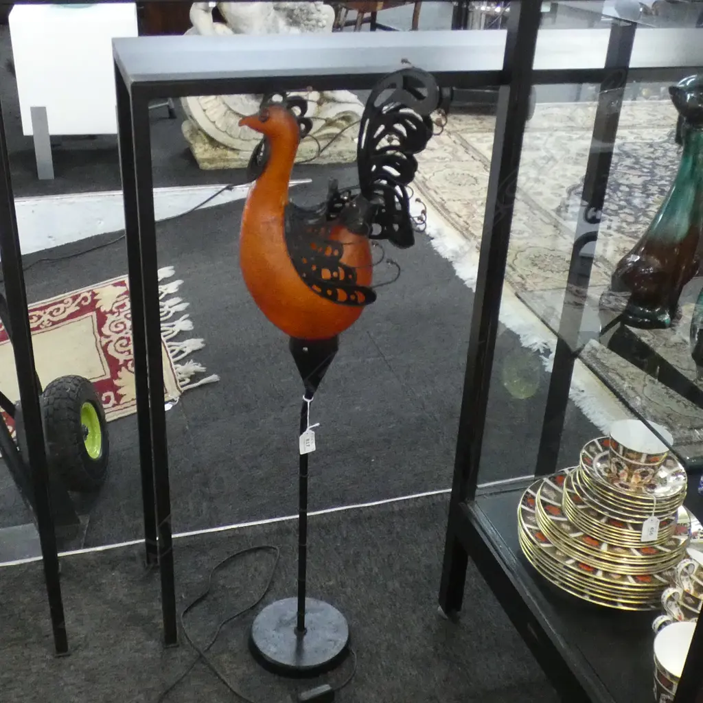 ORANGE GLASS & METAL ROOSTER TABLE LAMP H. 900MM Image 1++