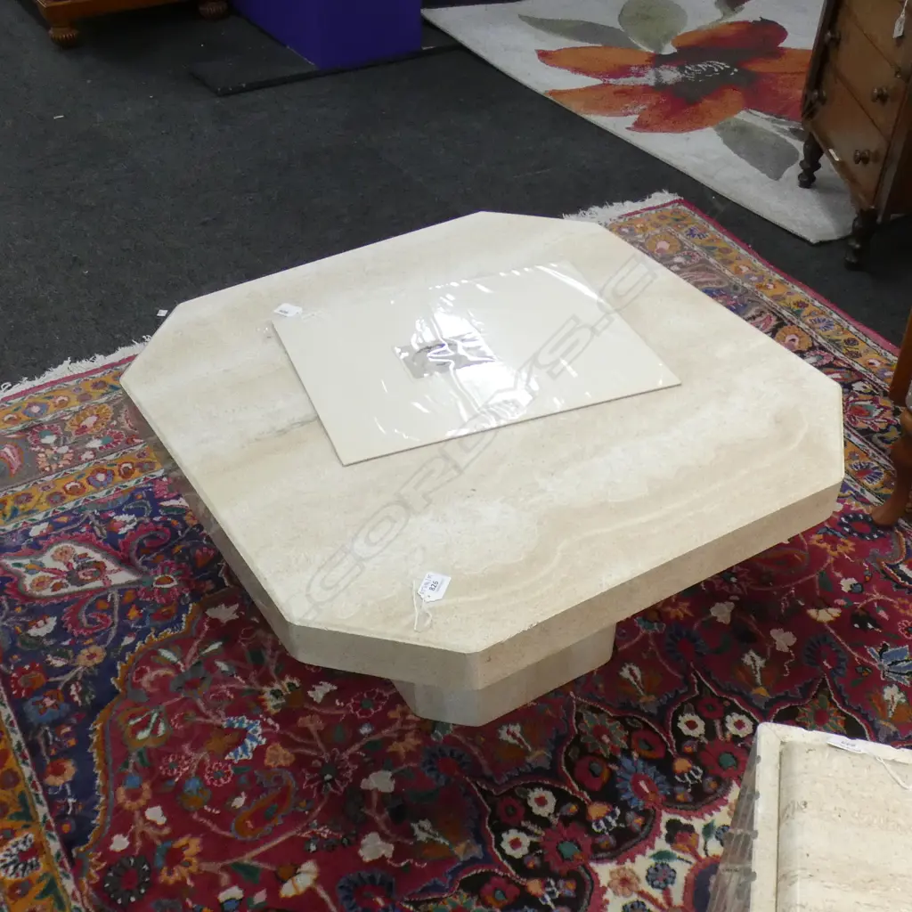 CREAM MARBLE SIDE TABLE 700mm sq H.400mm Image 1++