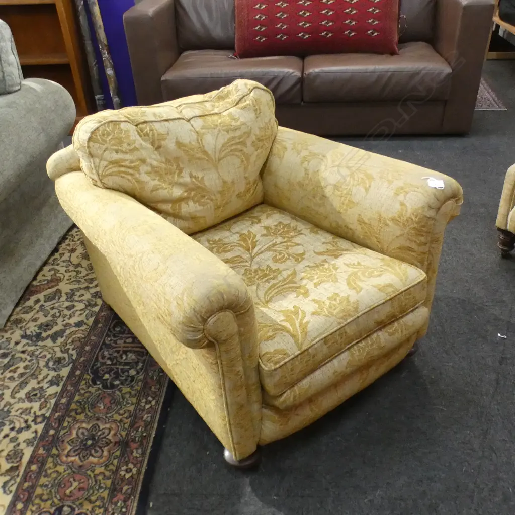 CLUB LOUNGE CHAIR - DOWN CUSHION UPHOLSTERED IN SHRUB SILK some marks Image 1++
