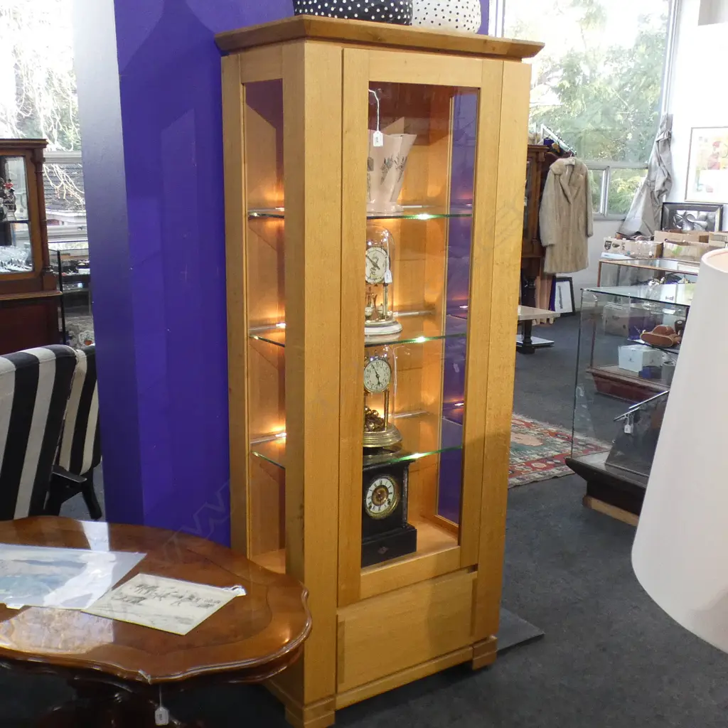 BLONDE OAK DISPLAY CABINET 730 x 435 x 1800mm Image 1++