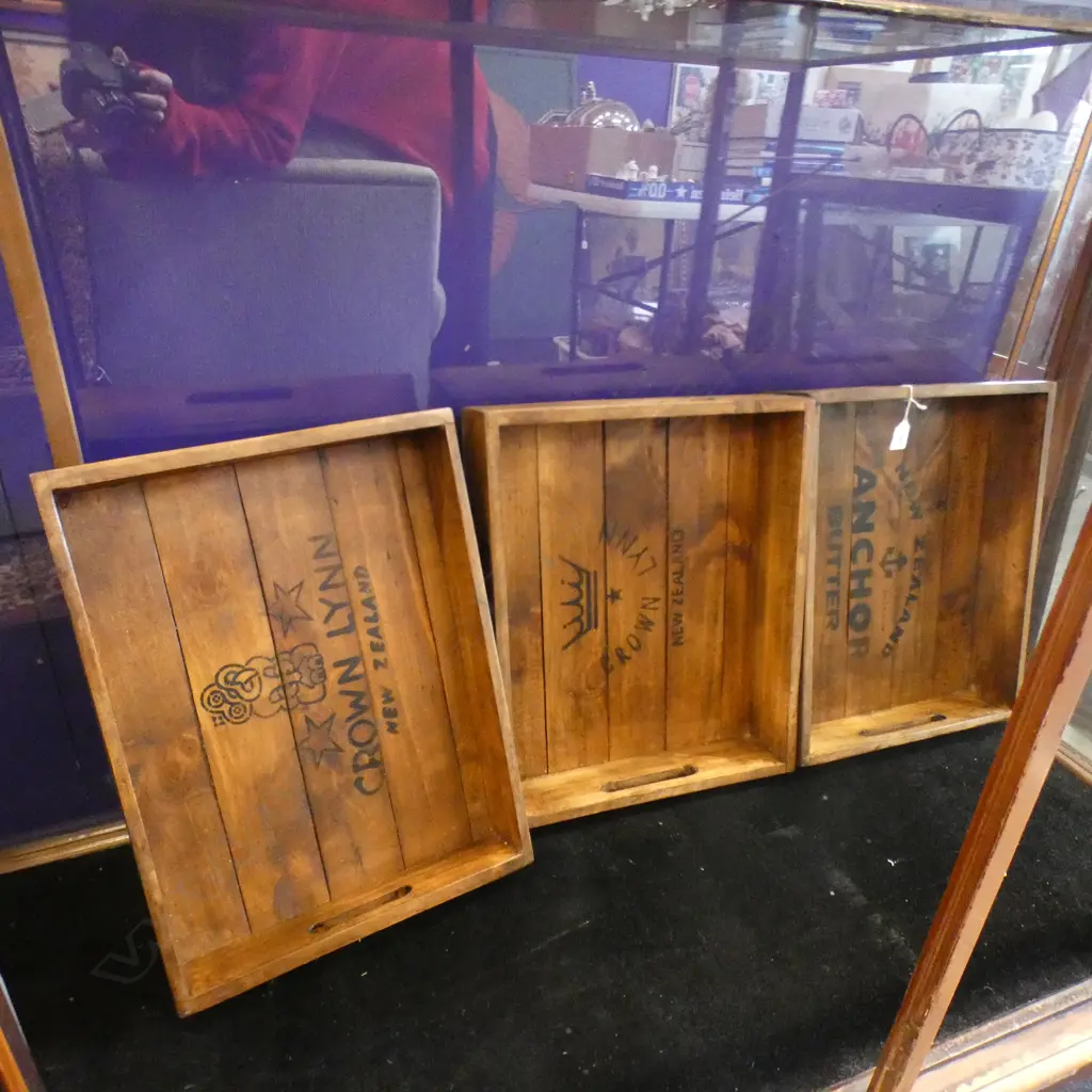 3 WOODEN ADVERTISING TRAYS Image 1++