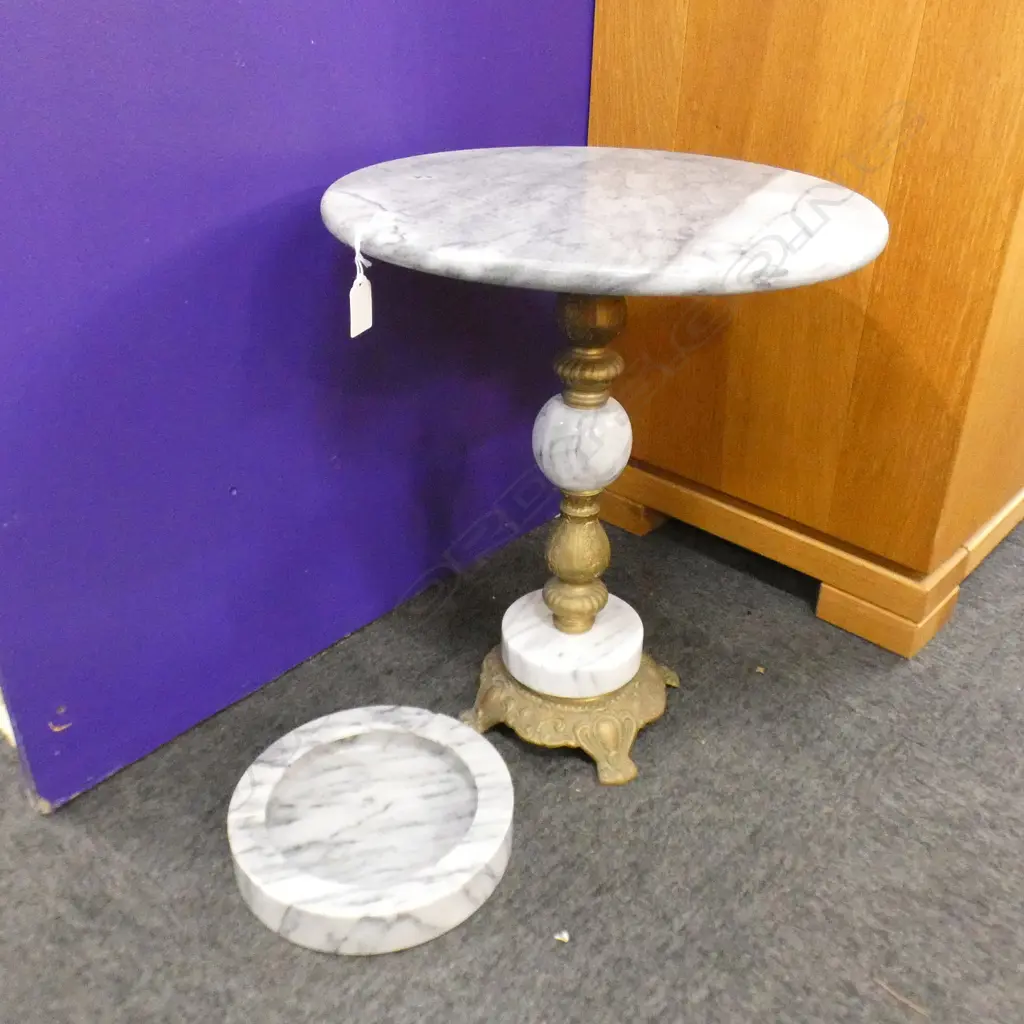 MARBLE TOP SIDE TABLE & ASHTRAY  Image 1++