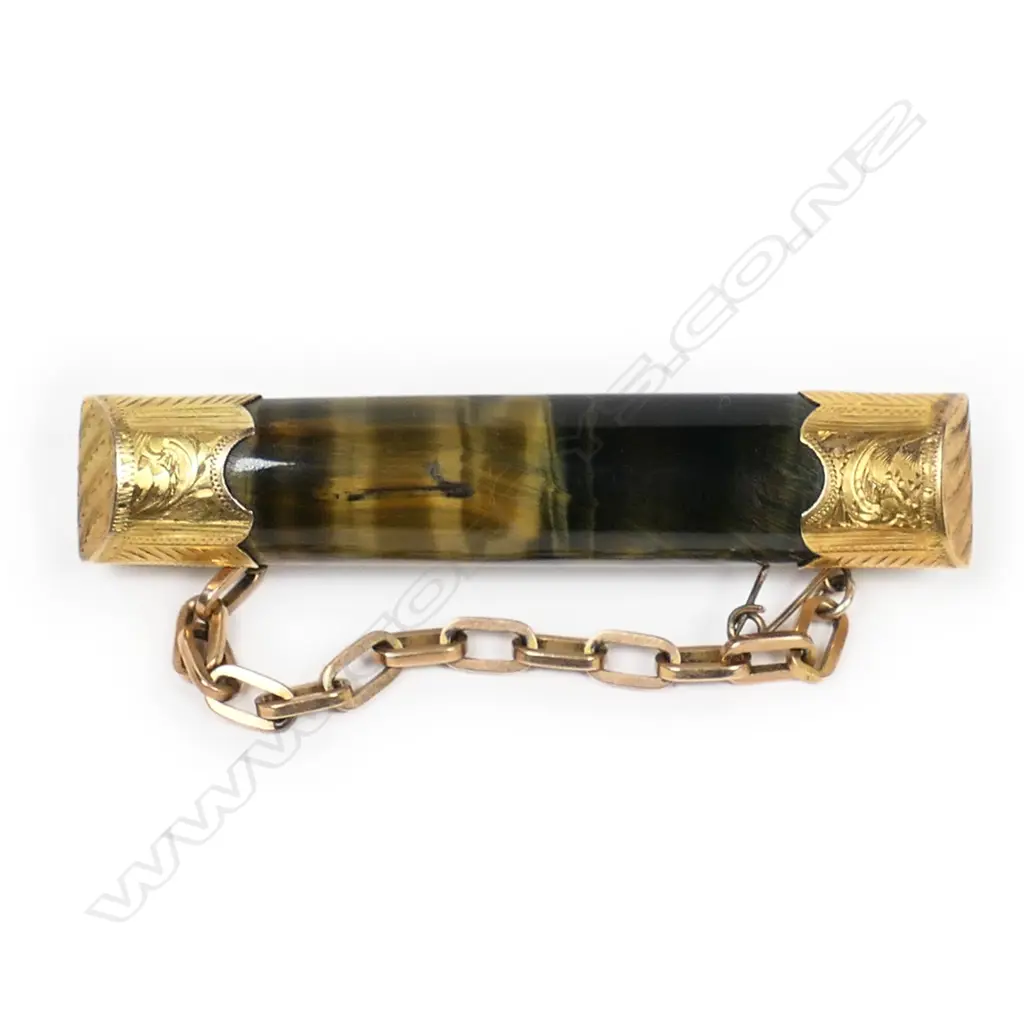 W Slaney gold and tiger eye bar brooch, Image 1++