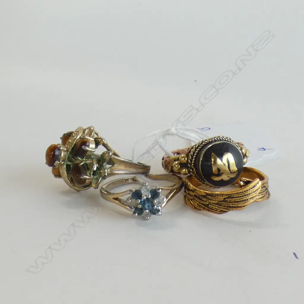 4 RINGS - TIGERS EYE/UNUSUAL TWIST RING/FAUX DIAMOND&SAPPHIRE/WINGS Image 1++