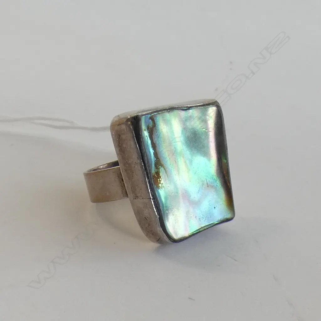 SILVER & PAUA SQUARE PANEL RING Image 1++