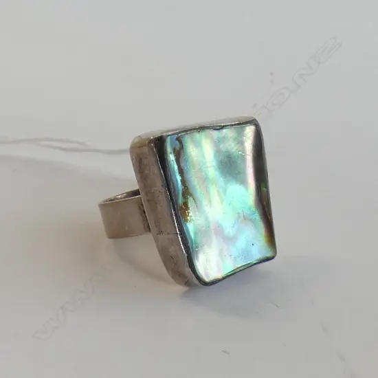 SILVER & PAUA SQUARE PANEL RING