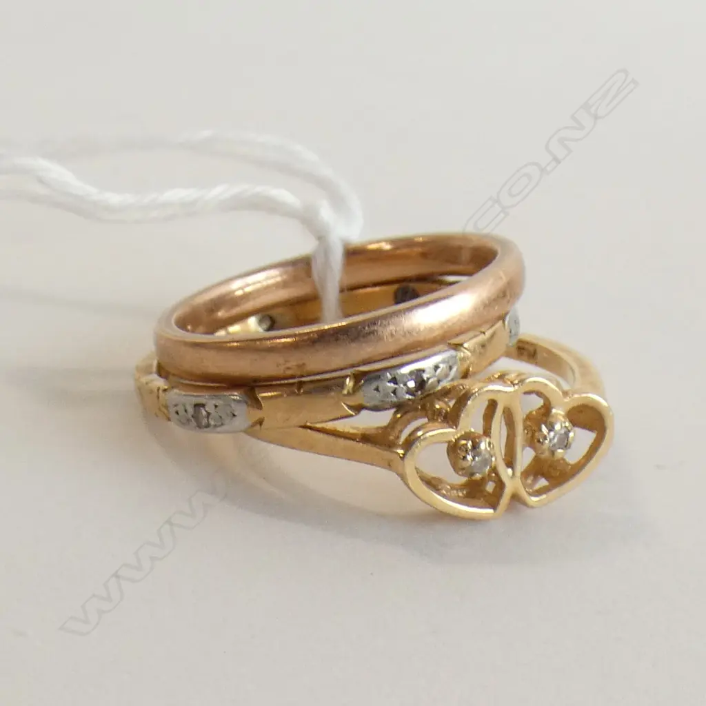 3 GOLD RINGS. 18CT 3gm + 14K 1.8gm + 9CT 2gm Image 1++