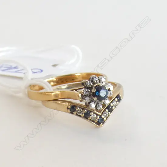 PR 9CT GOLD SAPPHIRE & DIAMOND RINGS 5gms