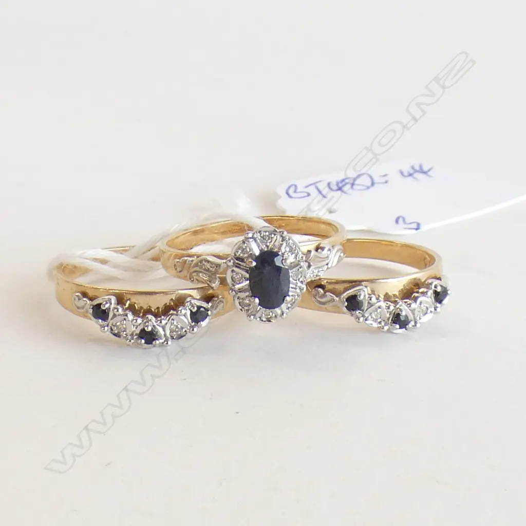 9CT  3 RING SET SAPPHIRE & DIAMOND 7.5gms Image 1++