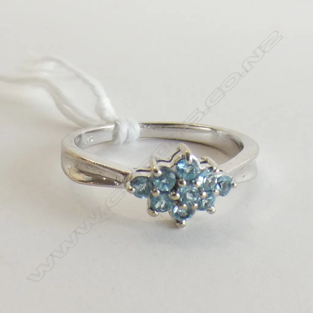 9CT WHITE GOLD & AQUAMARINE ? CLUSTER RING Image 1++