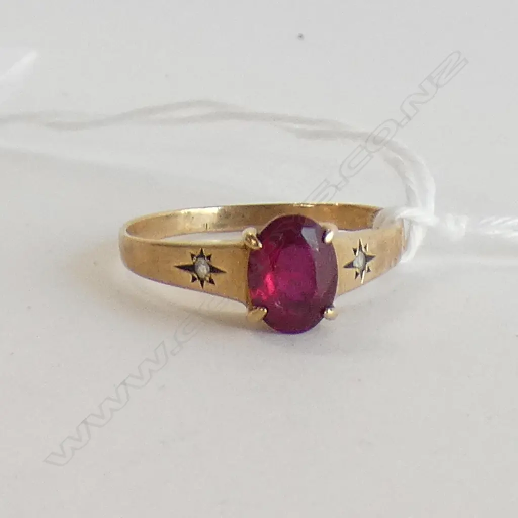 9CT SYN RUBY & CZ RING Image 1++