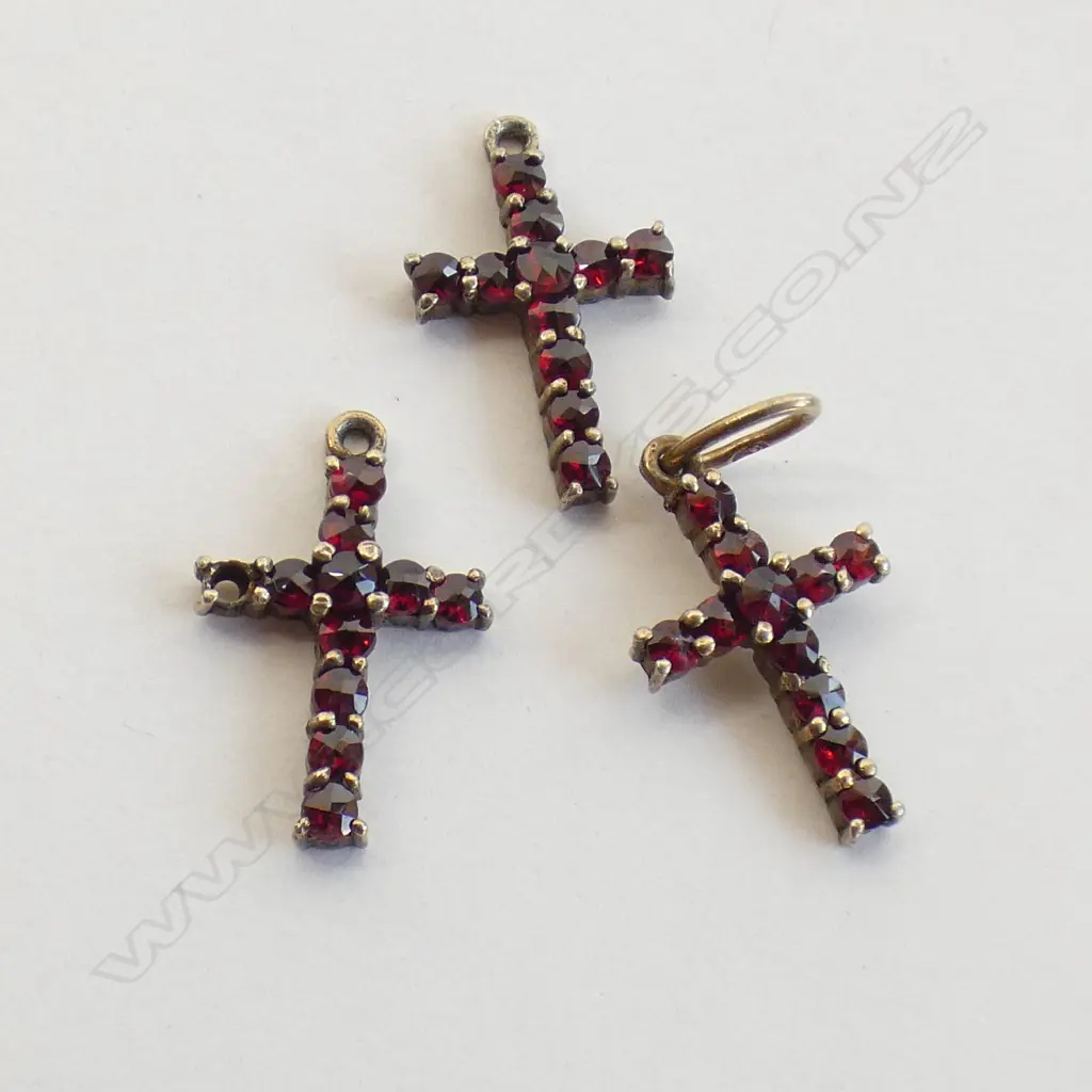 3 GARNET CROSS PENDANTS  Image 1++