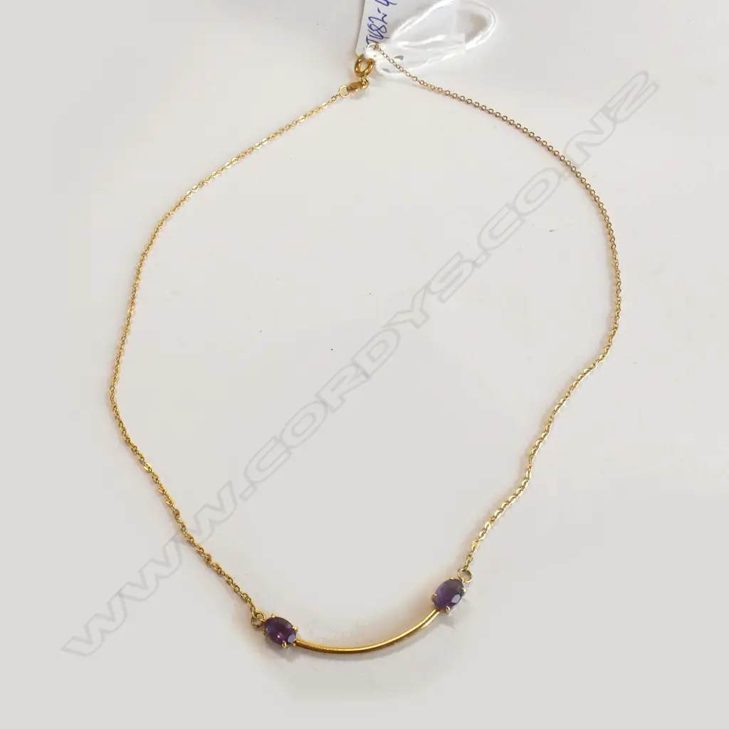 18CT PENDANT NECKLACE 2 AMETHYSTS  Image 1++