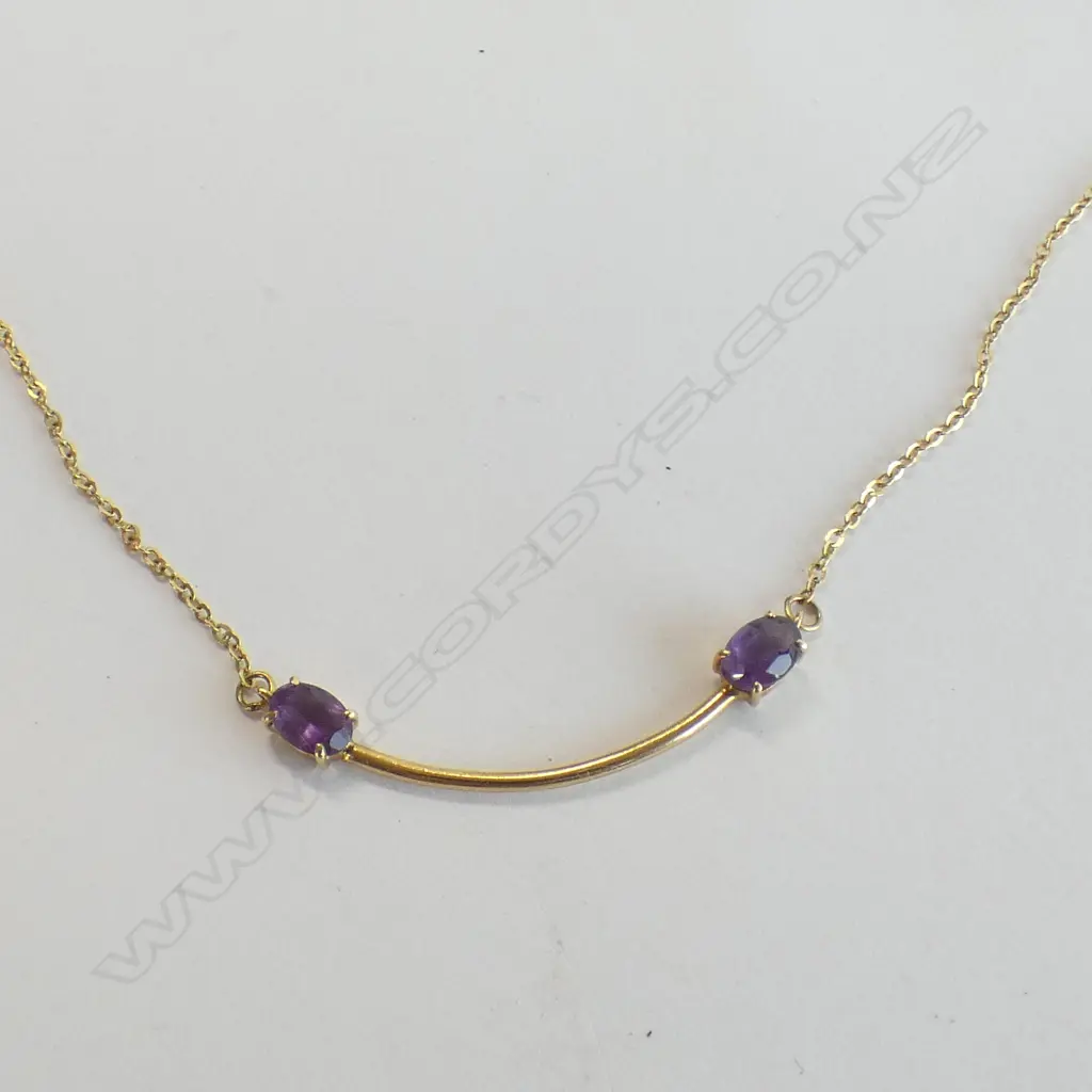 18CT PENDANT NECKLACE 2 AMETHYSTS  Image 1++